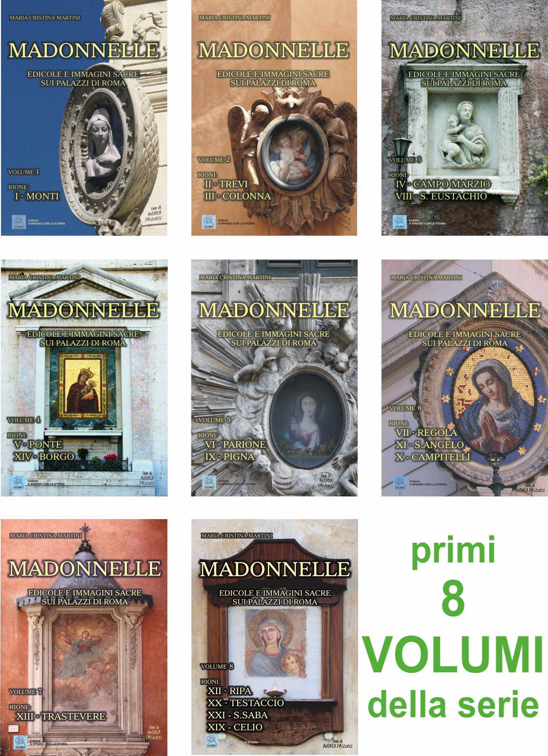 Copertine dei primi 8 volumi della serie di libri su Roma 'MADONNELLE'
